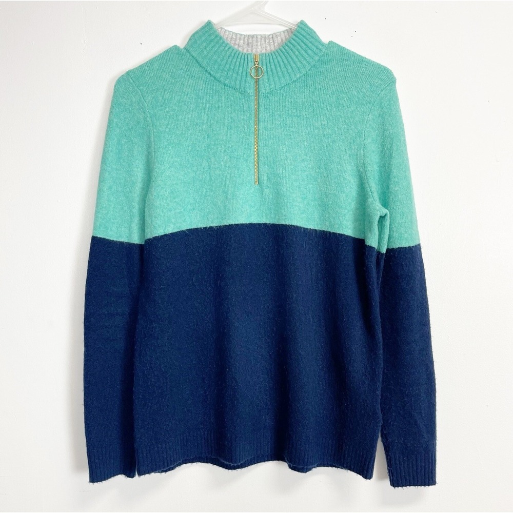 J Crew Sweater Womens XS Navy Blue Green Colorblock Zip-up Pullover